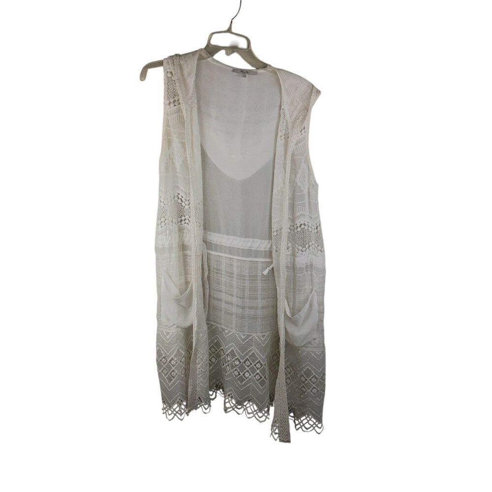 Miss Me Kimono Duster Boho Sheer Lace Size Small‎ Swim Coverall Hooded White